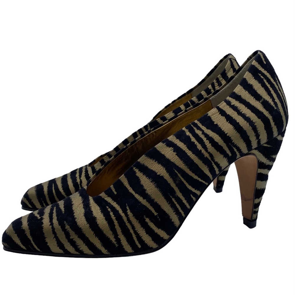 Via Spiga Pumps Women's Vintage 90's Leather Tiger Black Gold Italy Size 6